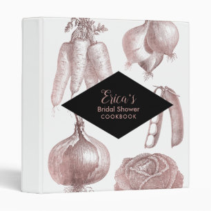 Rose Gold Botanical Bridal Shower Cookbook Recipe 3 Ring Binder