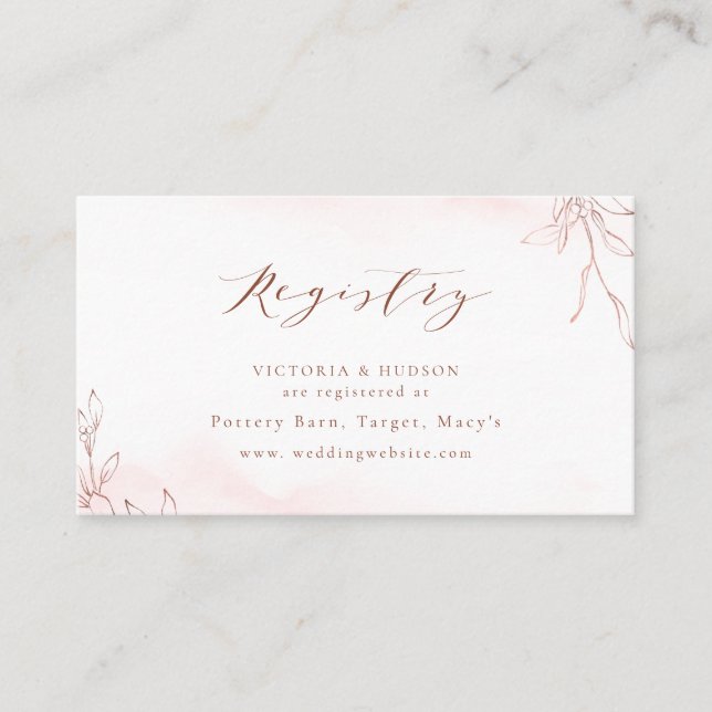 Rose Gold botanical crest monogram bridal Registry Place Card (Front)