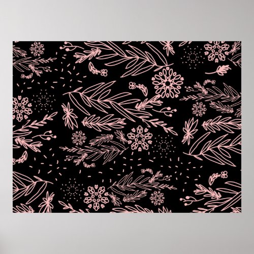 Rose Gold Botanical Doodle Pattern Poster