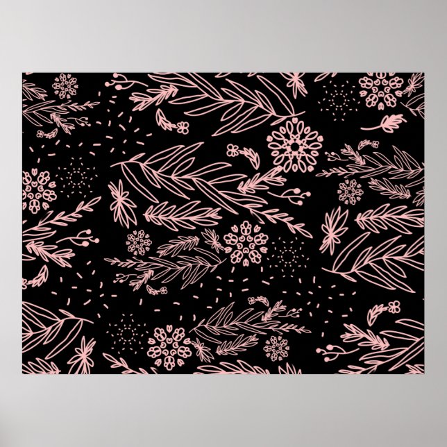 Rose Gold Botanical Doodle Pattern Poster (Front)