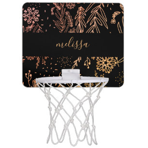 Rose Gold Botanical Doodle Pattern Signature Mini Basketball Hoop