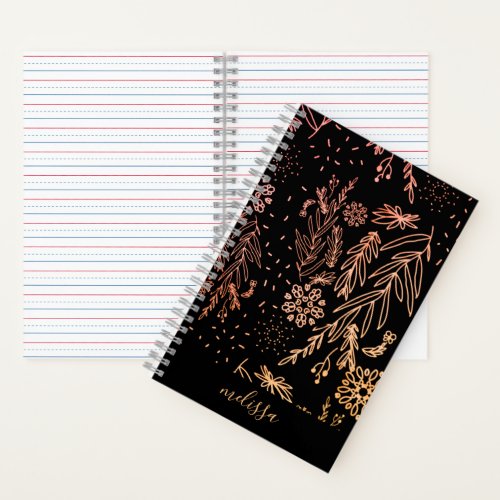 Rose Gold Botanical Doodle Pattern Signature Notebook