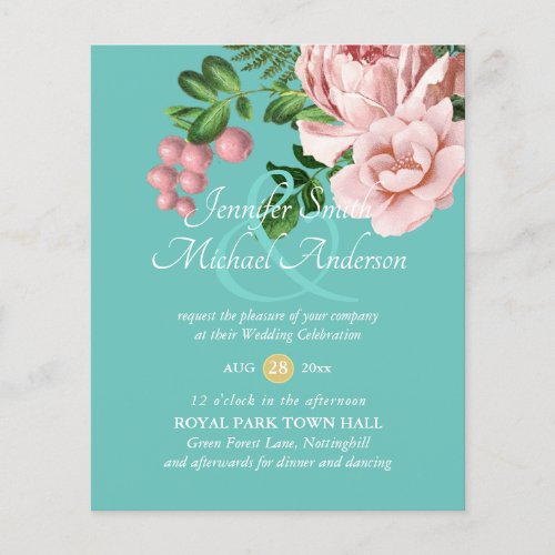 Rose Gold Botanical Floral Budget Wedding Invites