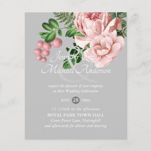 Rose Gold Botanical Floral Budget Wedding Invites