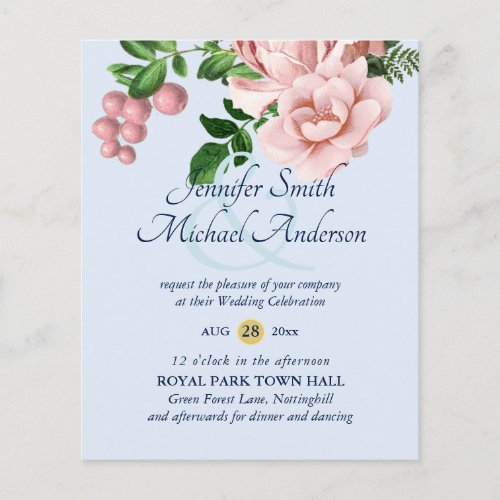 Rose Gold Botanical Floral Budget Wedding Invites