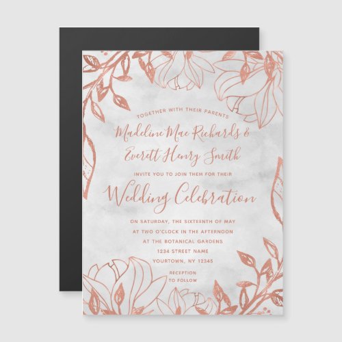 Rose Gold Botanical Floral Gray Wedding Invitation