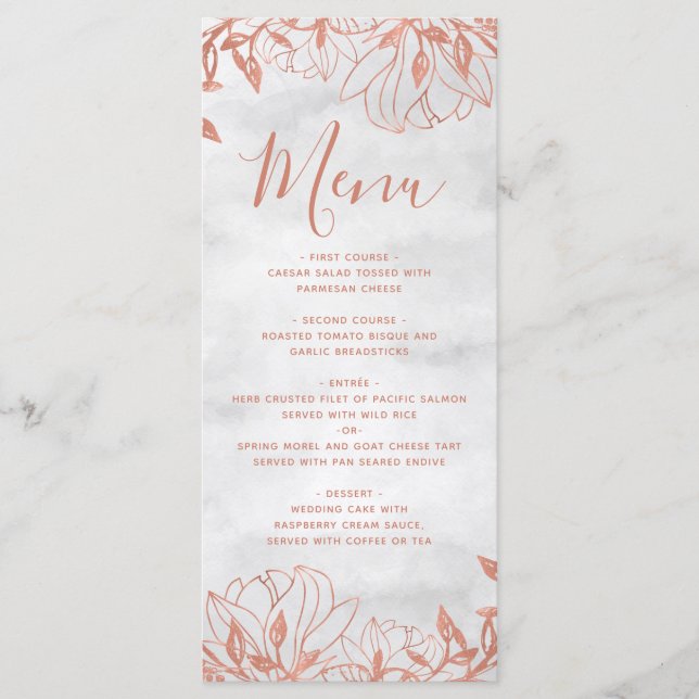 Rose Gold Botanical Floral Gray Wedding Menu (Front)