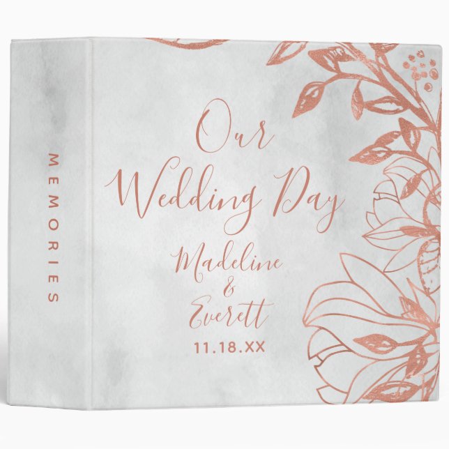 Rose Gold Botanical Floral Wedding Photo Album 3 Ring Binder (Front/Spine)