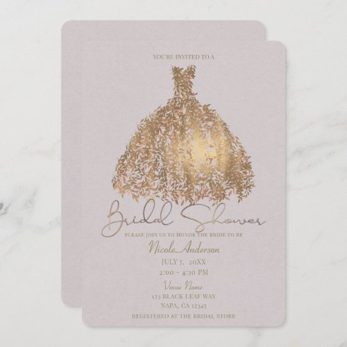 Rose Gold Botanical Leaves Dress Bridal Shower Invitation