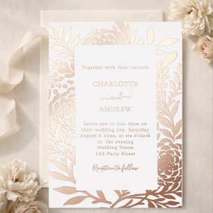 Rose gold botanical luxury wedding foil invitation