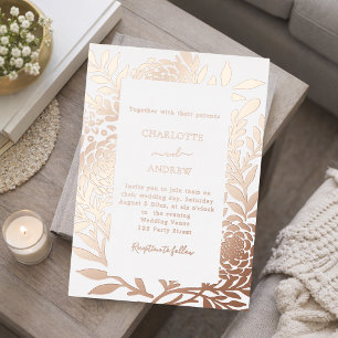 Rose gold botanical luxury wedding foil invitation