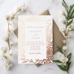 Rose gold botanical luxury wedding foil invitation