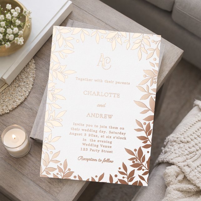 Rose gold botanical monogram luxury wedding foil invitation (Creator Uploaded)