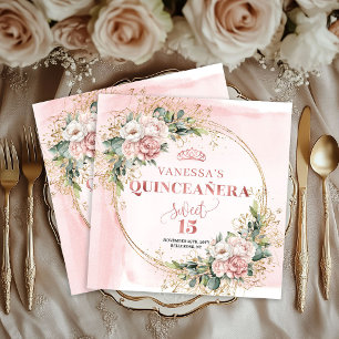 Rose Gold Botanical Napkins for Quinceañera Party