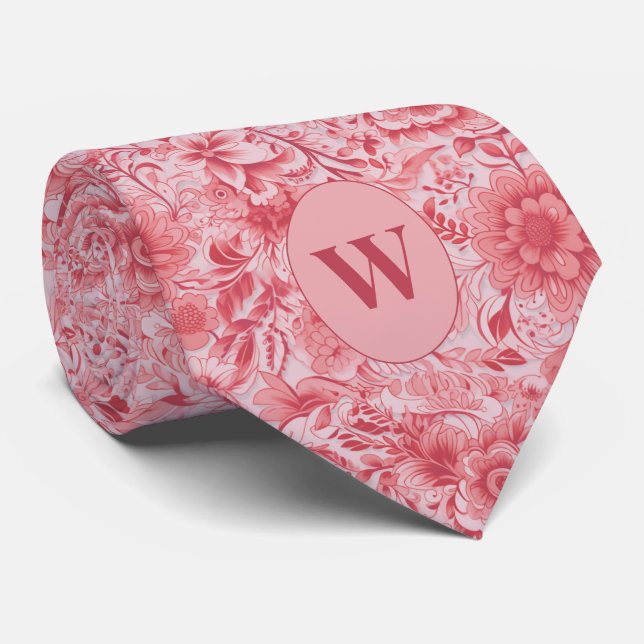 Rose Gold Botanical Pattern Neck Tie (Rolled)