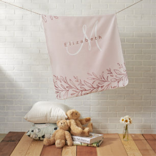 Rose gold botanical personalized name and monogram baby blanket