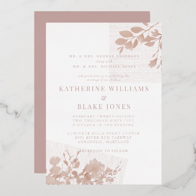 Rose Gold Both Parents Dusty Rose Wedding Foil Invitation (Front/Back)