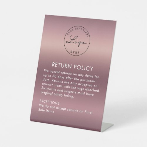 Rose Gold Boutique  Clothing Store Return Policy  Pedestal Sign