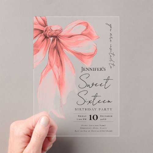 Rose Gold Bow Coquette Script Sweet 16 Party