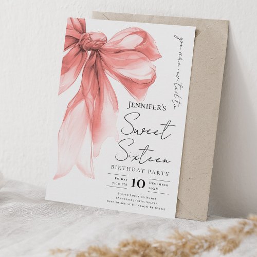 Rose Gold Bow Coquette Script Sweet 16 Party 