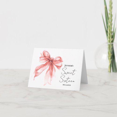 Rose Gold Bow Coquette Script Sweet 16 Thank You 