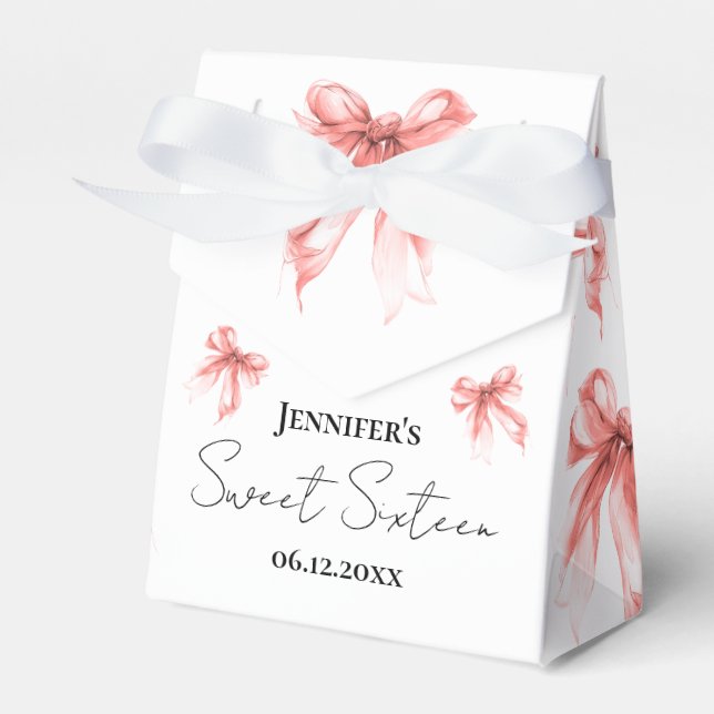 Rose Gold Bow Coquette Script Sweet 16 Thank You  Favor Boxes (Front Side)