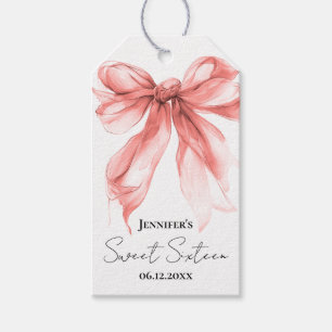 Rose Gold Bow Coquette Script Sweet 16 Thank You  Gift Tags
