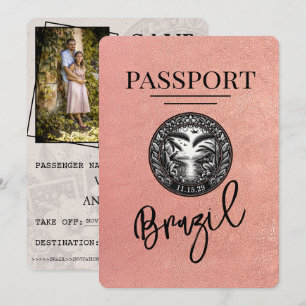 Rose Gold Brazil Passport Save The Date