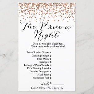 Rose Gold Brida Shower Game - Price is Right Card