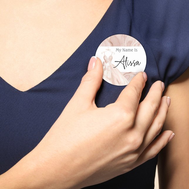 Rose Gold Bridal Dress Shower Name Classic Round Sticker (Creator Uploaded)