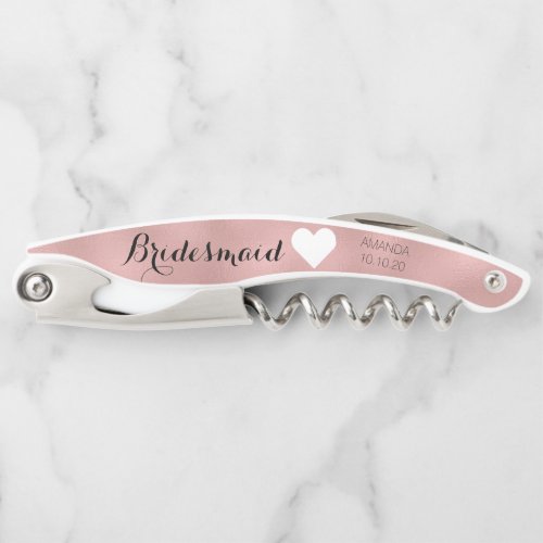 Rose Gold Bridal Party Girly Bridesmaid Heart Date Waiters Corkscrew