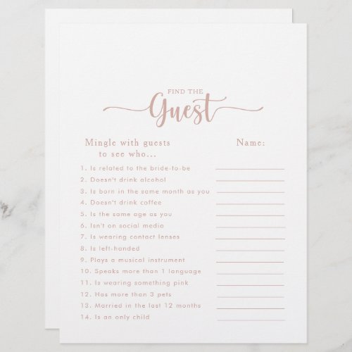 Rose Gold Bridal Shower Find the Guest Game