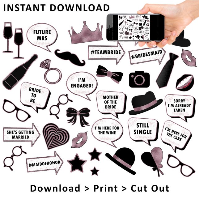 Rose Gold Bridal Shower Fun Party Printable Props Poster (This is intended for Digital Instant Download / Printable Purchase. Click the "Choose Your Format".)