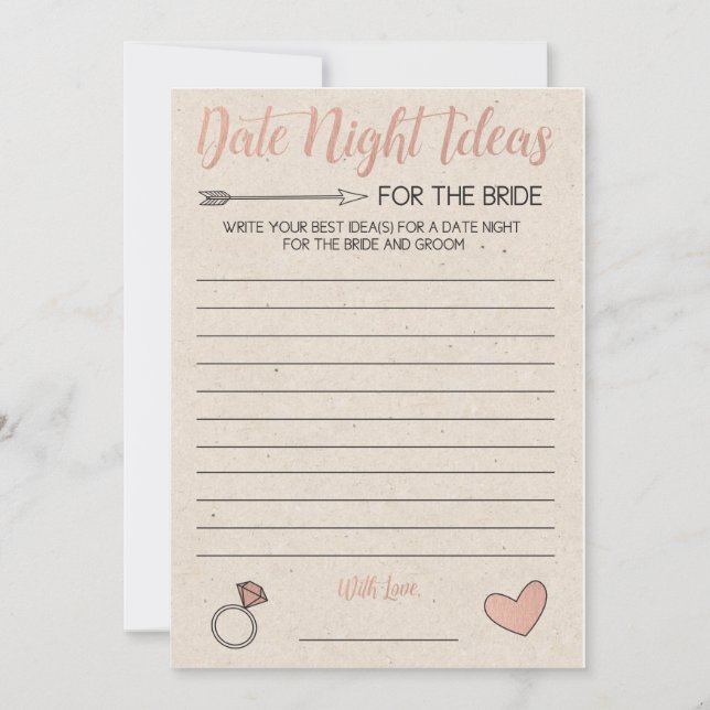 Rose Gold Bridal Shower Game- Date Night Ideas Invitation (Front)