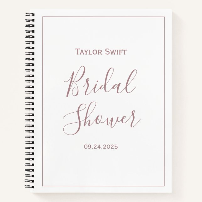 Rose Gold Bridal Shower Gift List Notebook (Front)