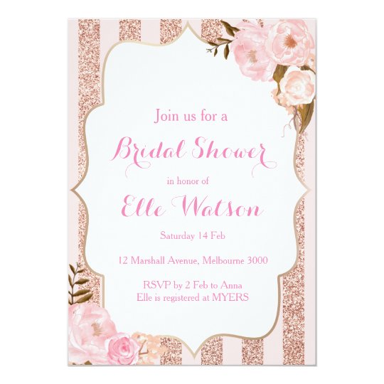 Rose Gold Bridal Shower Invitation, Wedding Shower Hens Party Pink