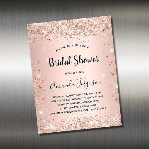 Rose gold bridal shower invitation magnet