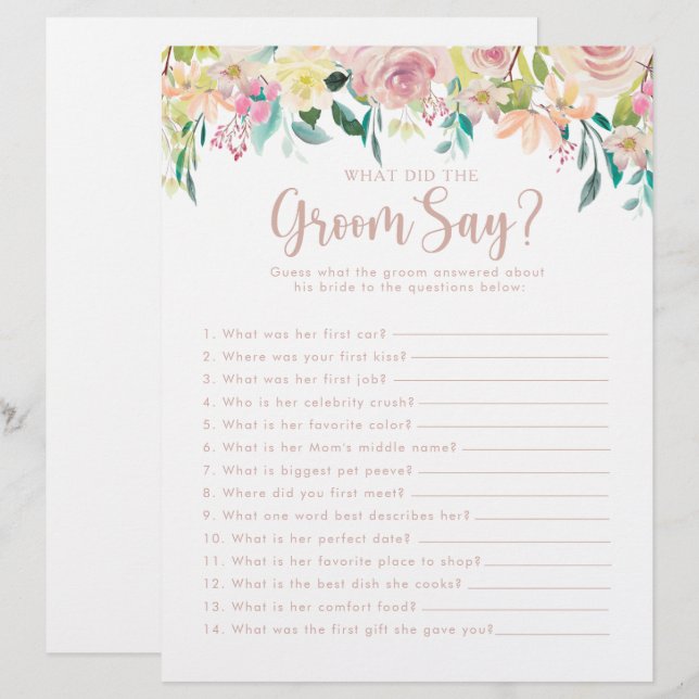 Rose Gold Bridal Shower What did the Groom Say (Front/Back)