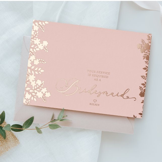 Rose Gold Bridesmaid Proposal Botanical Frame Real Foil Invitation (Creator Uploaded)