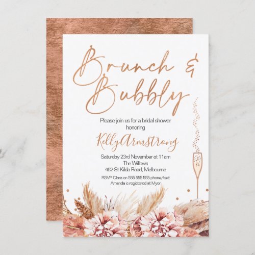 Rose Gold Brunch Bubbly Boho Bridal Shower Invitation