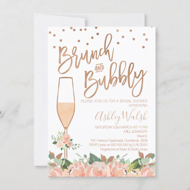 Rose Gold Brunch Bubbly Bridal Shower Invitation Zazzle 0487