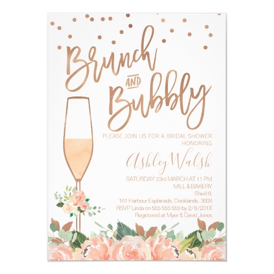 Rose Gold Brunch Bubbly Bridal Shower Invitation | Zazzle.com