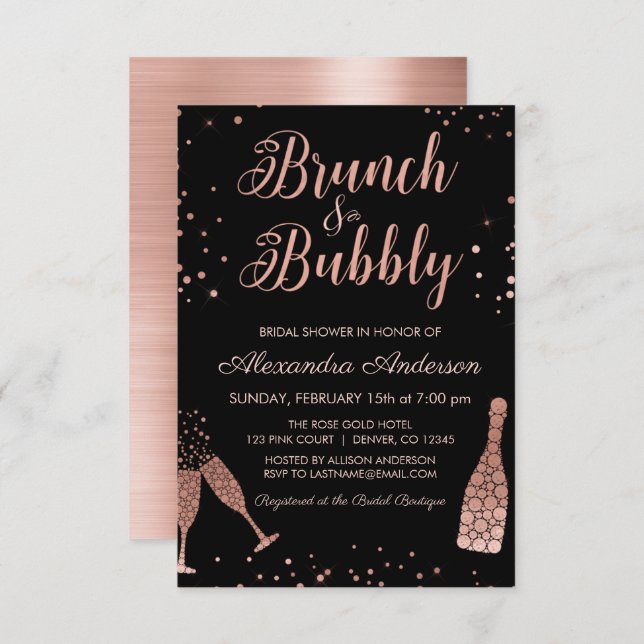 Rose Gold Brunch & Bubbly Bridal Shower Invitation (Front/Back)