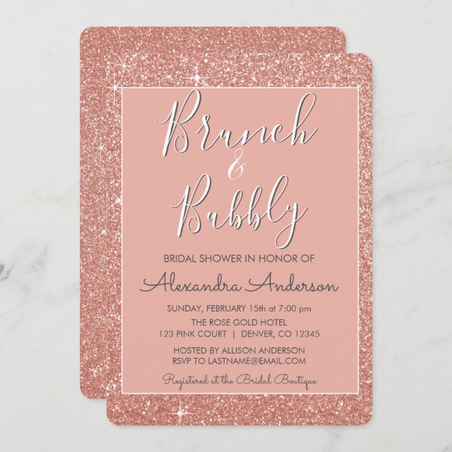 Rose Gold Brunch & Bubbly Bridal Shower Invitation (Front/Back)