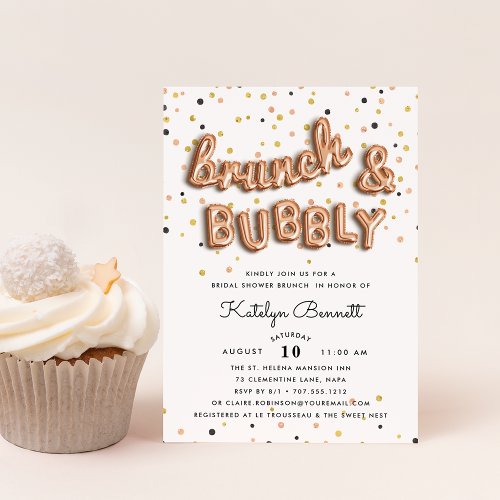 Rose Gold Brunch &amp; Bubbly Bridal Shower Invitation