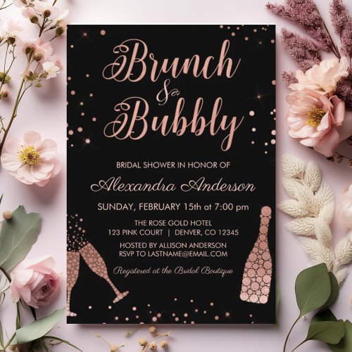 Rose Gold Brunch  Bubbly Bridal Shower Invitation