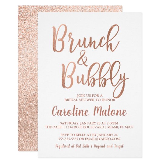 rose gold brunch bubbly bridal shower invitation zazzle com