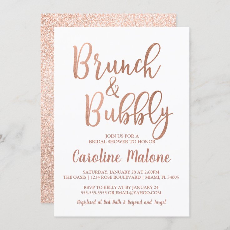 Rose Gold Brunch And Bubbly Bridal Shower Invitation Zazzle 0311