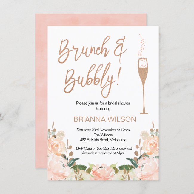 Rose Gold Brunch Bubbly Bridal Shower Invitation