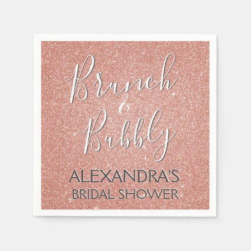 Rose Gold Brunch  Bubbly Bridal Shower Paper Napkins